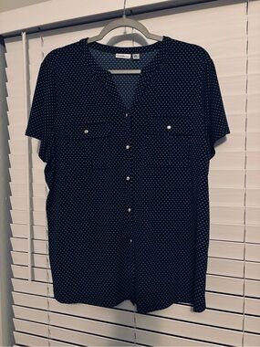 croft & barrow Navy and White Polka Dot Short-Sleeve Blouse